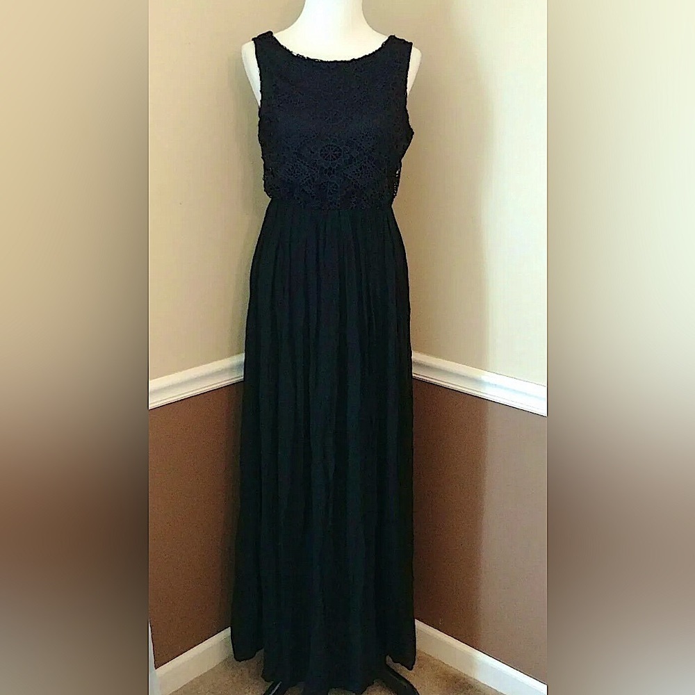 Alythea Black Crochet Lace Bodice Boho Modcloth Maxi Dress Whimsigoth Party